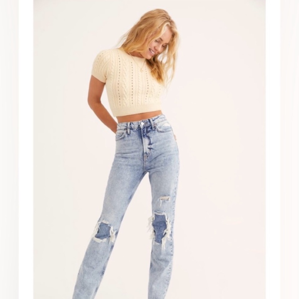 Like new Intimately Free People Short &Sweet Cable Knit Crop Top in Sugar Almond
